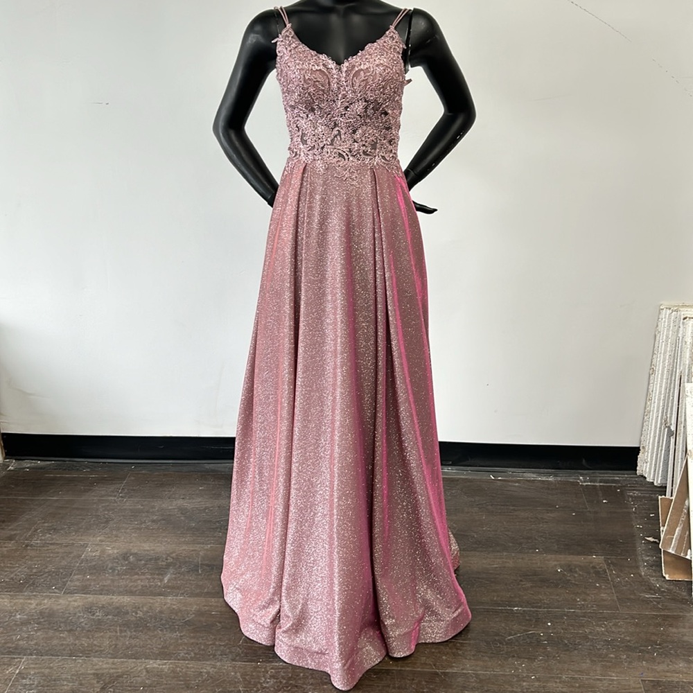 Nina Canacci 3186 mauve size 6 shimmer sleeveless a line lace bodice long dress
